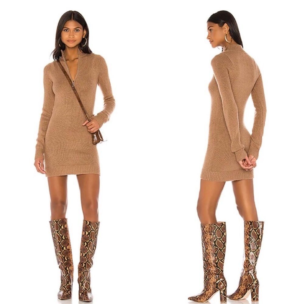 NWT Lovers + Friends Anthea Mini Sweater Dress Camel Size Medium